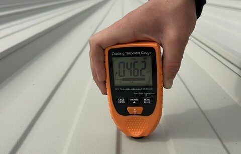 Coating thickness gauge confirming the applied Delcote coating depth